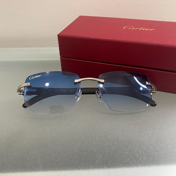Cartier Accessories Mens Cartier Sunglasses Blue And Black Lens Rimless Thick Frames Poshmark